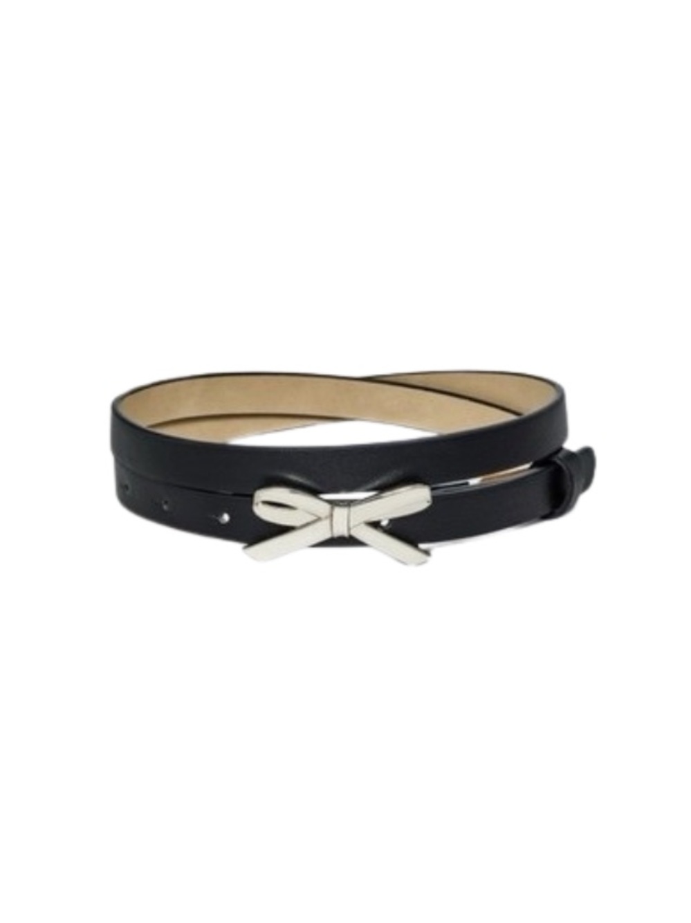 Black Women's Skinny Belt with Silver Bow Accent Large